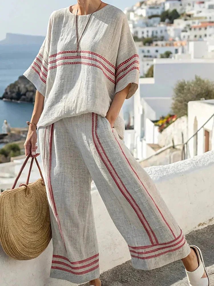 Women Summer Loungewear Suits Printing Loose Wide Leg Pants 2PCS Matching Set Half Sleeve O - Neck Pullover Top Outfit Streetwear - SN Wigs & More