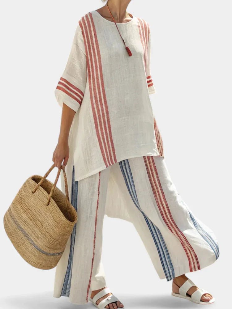 Women Summer Loungewear Suits Printing Loose Wide Leg Pants 2PCS Matching Set Half Sleeve O - Neck Pullover Top Outfit Streetwear - SN Wigs & More