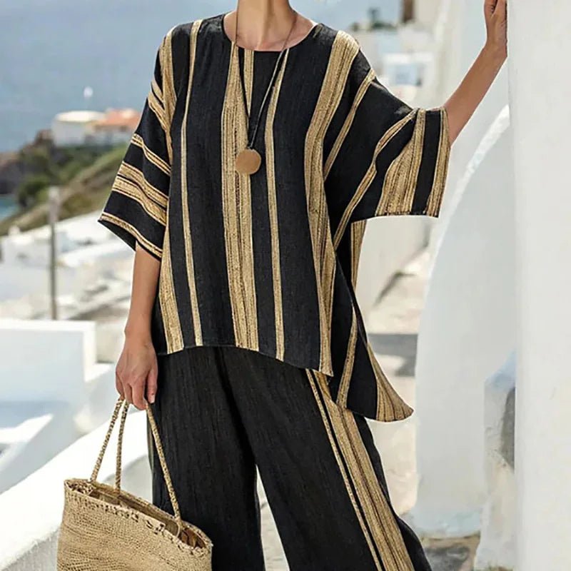 Women Summer Loungewear Suits Printing Loose Wide Leg Pants 2PCS Matching Set Half Sleeve O - Neck Pullover Top Outfit Streetwear - SN Wigs & More