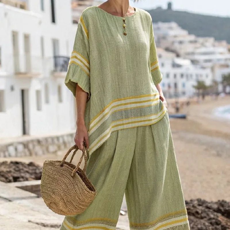 Women Summer Loungewear Suits Printing Loose Wide Leg Pants 2PCS Matching Set Half Sleeve O - Neck Pullover Top Outfit Streetwear - SN Wigs & More
