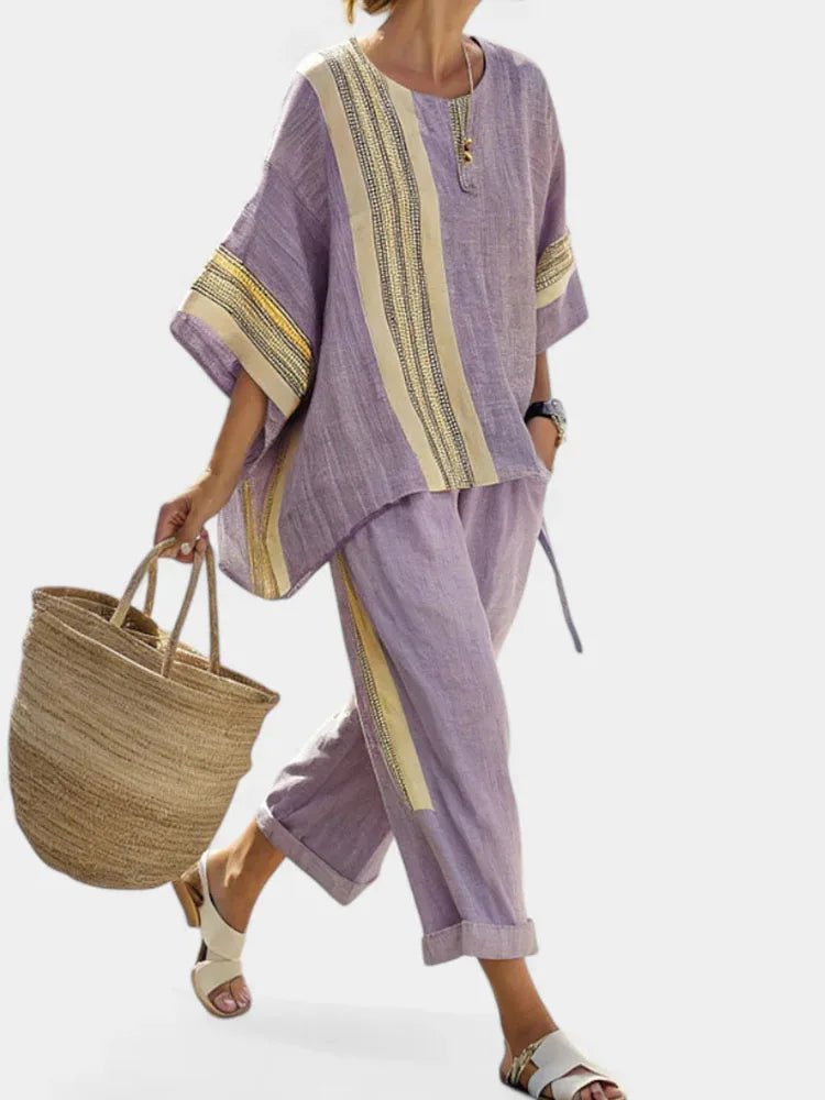 Women Summer Loungewear Suits Printing Loose Wide Leg Pants 2PCS Matching Set Half Sleeve O - Neck Pullover Top Outfit Streetwear - SN Wigs & More