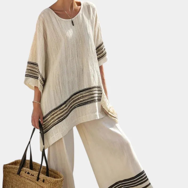 Women Summer Loungewear Suits Printing Loose Wide Leg Pants 2PCS Matching Set Half Sleeve O - Neck Pullover Top Outfit Streetwear - SN Wigs & More