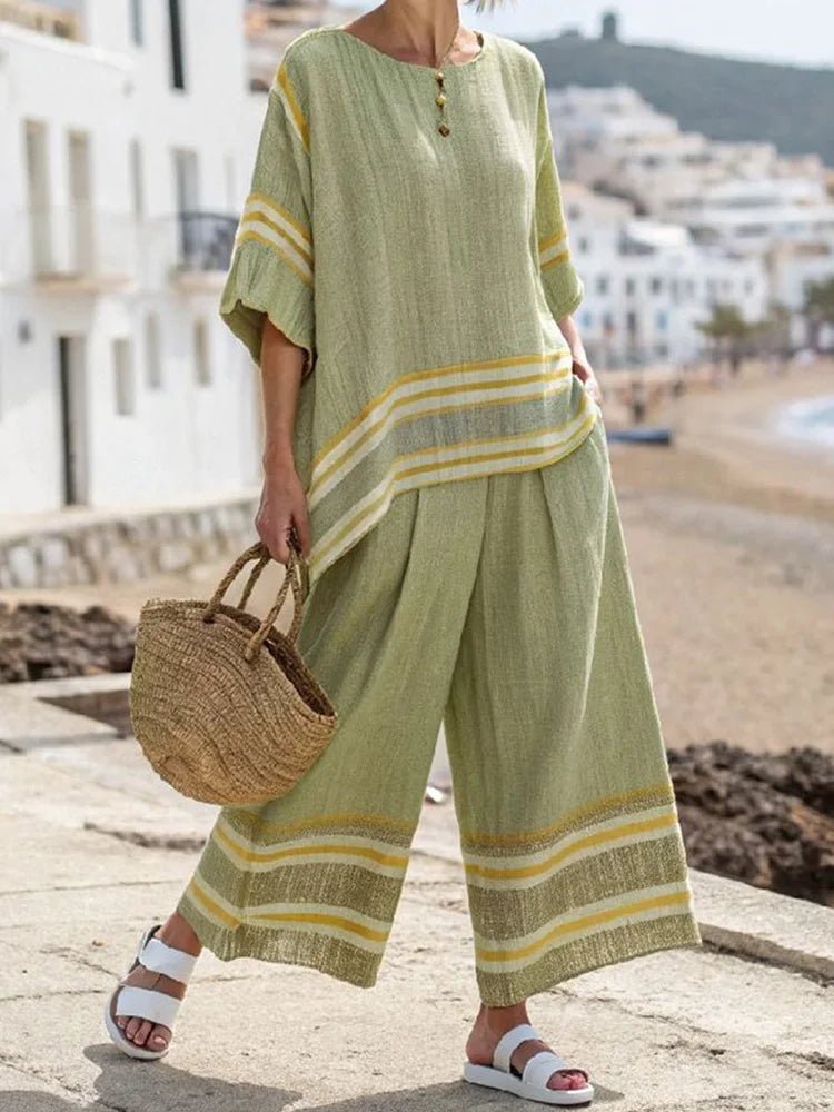 Women Summer Loungewear Suits Printing Loose Wide Leg Pants 2PCS Matching Set Half Sleeve O - Neck Pullover Top Outfit Streetwear - SN Wigs & More