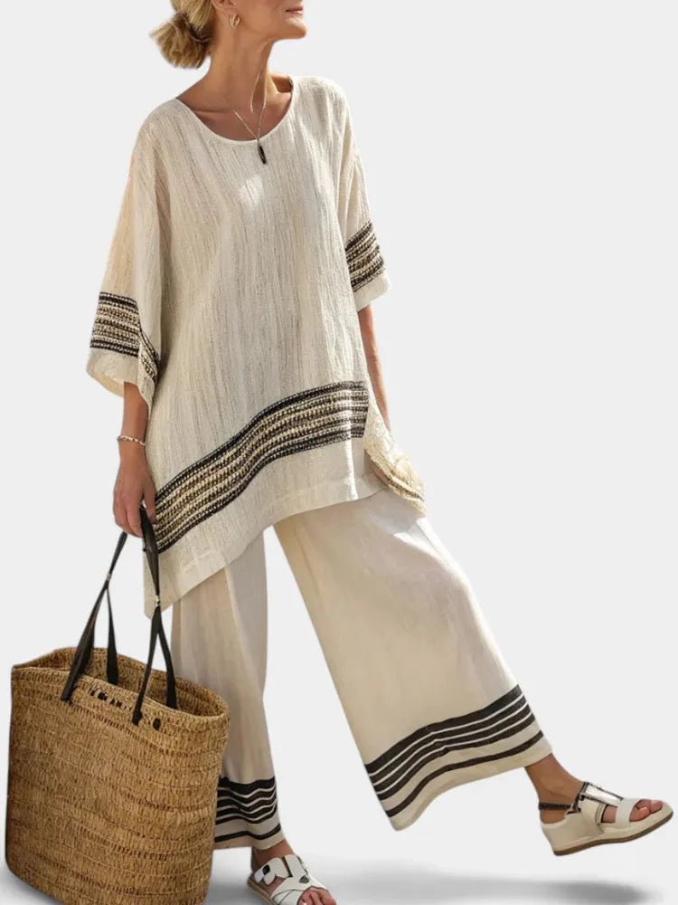 Women Summer Loungewear Suits Printing Loose Wide Leg Pants 2PCS Matching Set Half Sleeve O - Neck Pullover Top Outfit Streetwear - SN Wigs & More