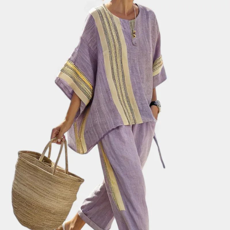 Women Summer Loungewear Suits Printing Loose Wide Leg Pants 2PCS Matching Set Half Sleeve O - Neck Pullover Top Outfit Streetwear - SN Wigs & More