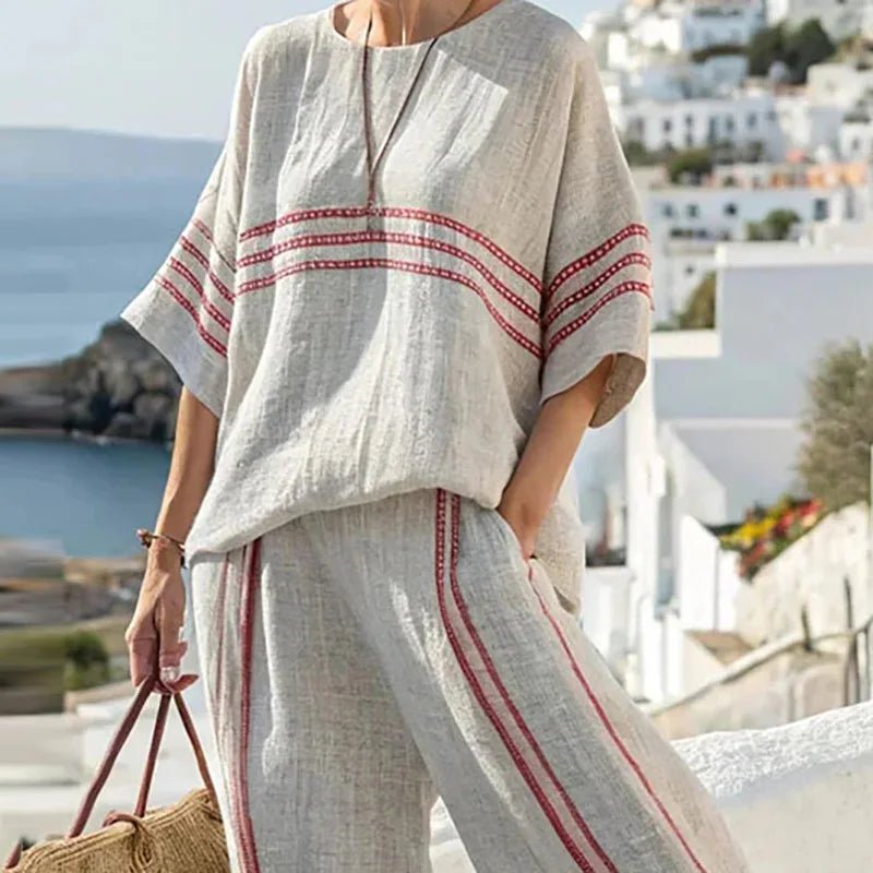 Women Summer Loungewear Suits Printing Loose Wide Leg Pants 2PCS Matching Set Half Sleeve O - Neck Pullover Top Outfit Streetwear - SN Wigs & More