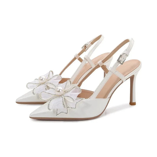 Women Summer Luxury Wrap Toe High Heels Sandals Ladies Slingback Bowknot Pointed Toe Bridals Wedding Shoes Banquets Party