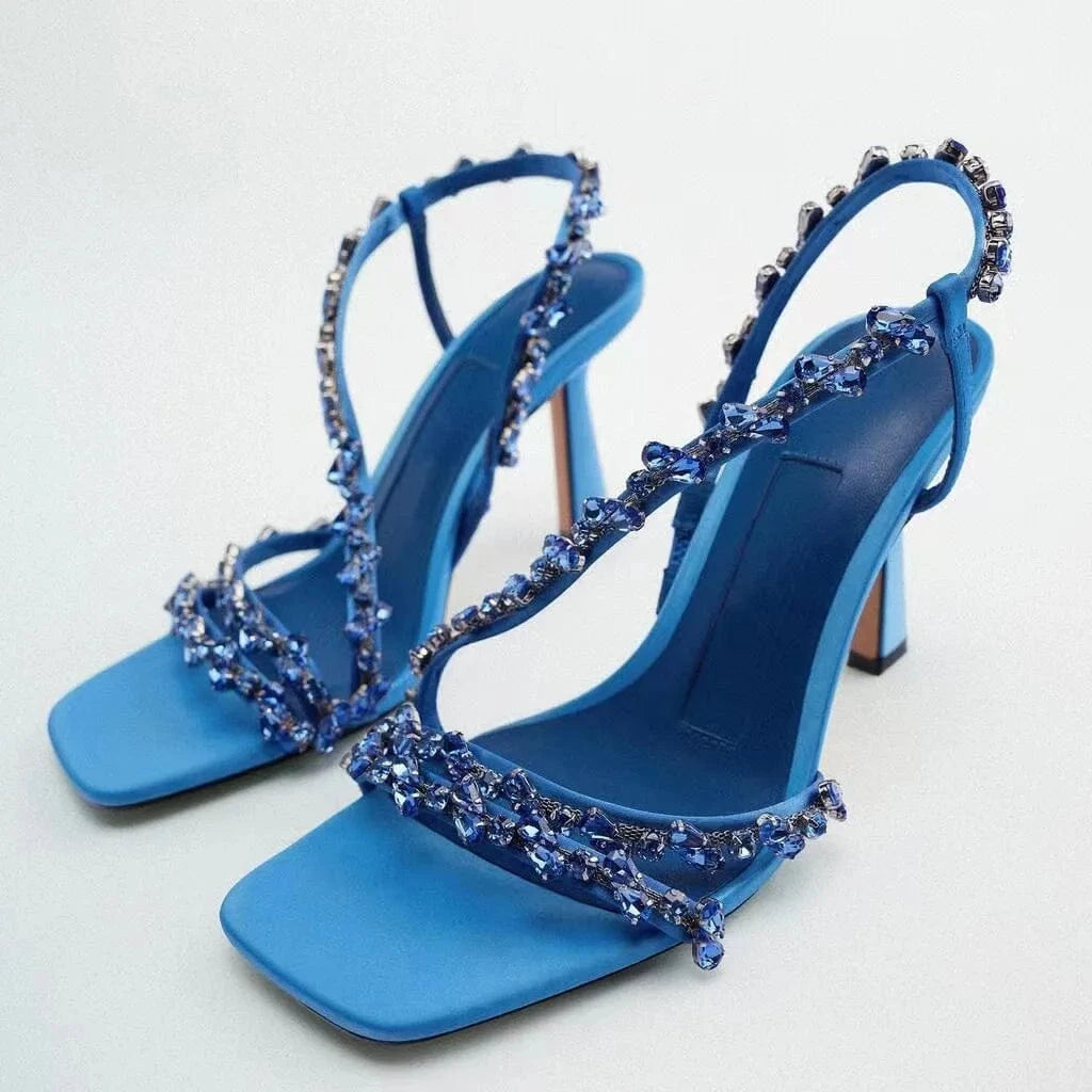 Women Summer New Fashion Casual Crystal Strappy Sandals Ladies Wedding Shoes High Heeled Sandals