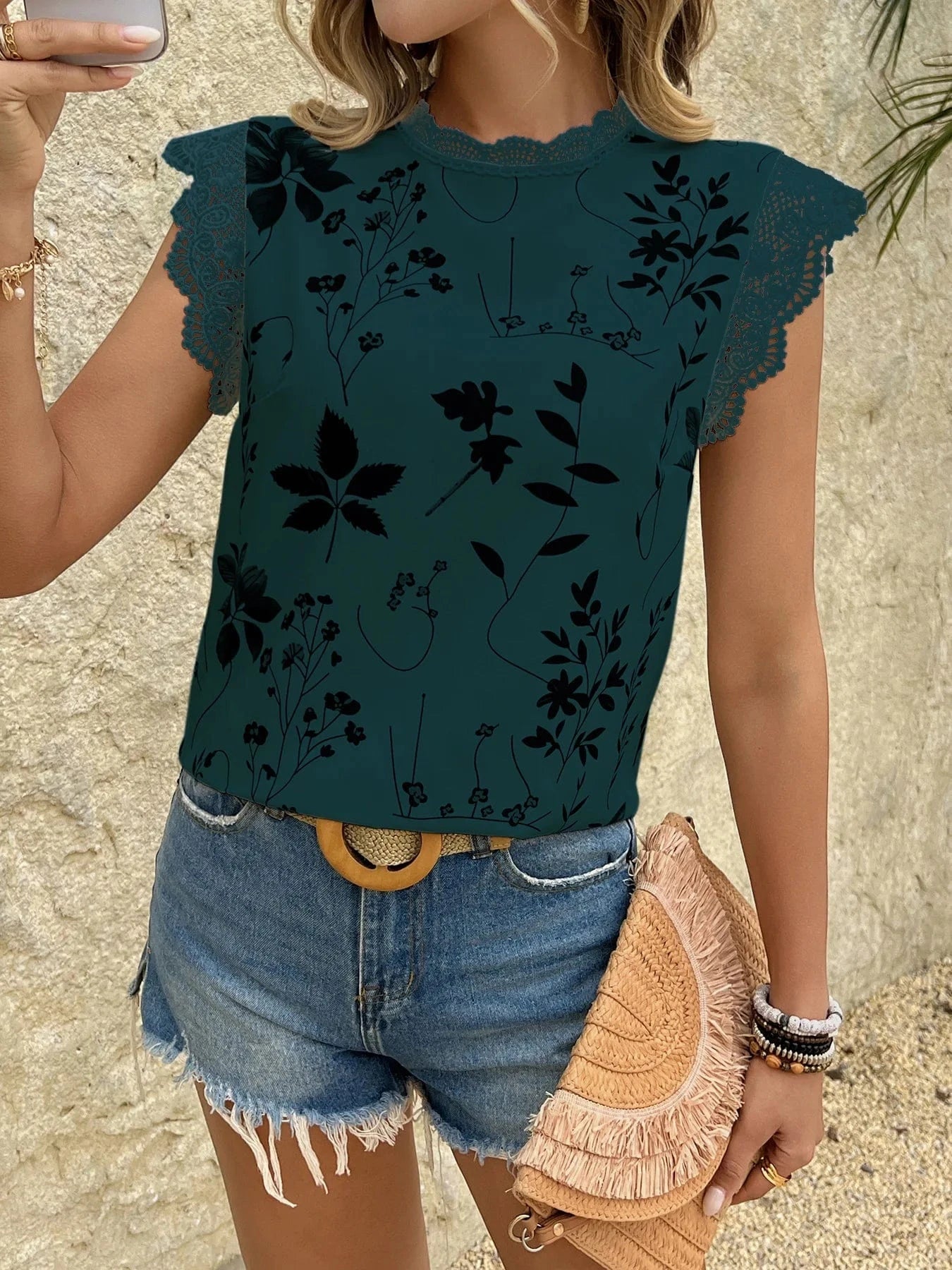 Women Summer New Lace Splicing Sleeveless Shirt Top Sexy Fashion Cami Tank Tops