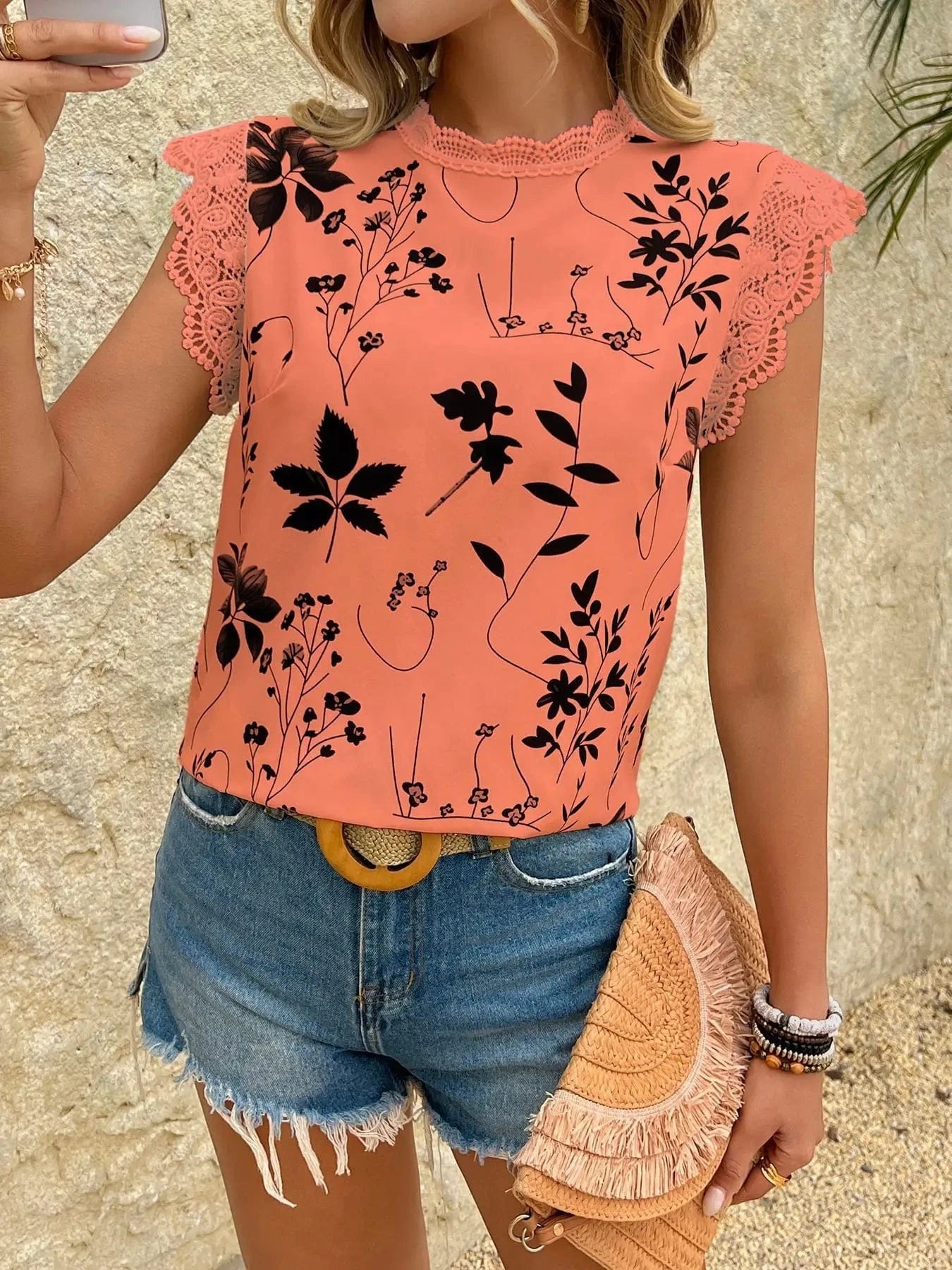 Women Summer New Lace Splicing Sleeveless Shirt Top Sexy Fashion Cami Tank Tops