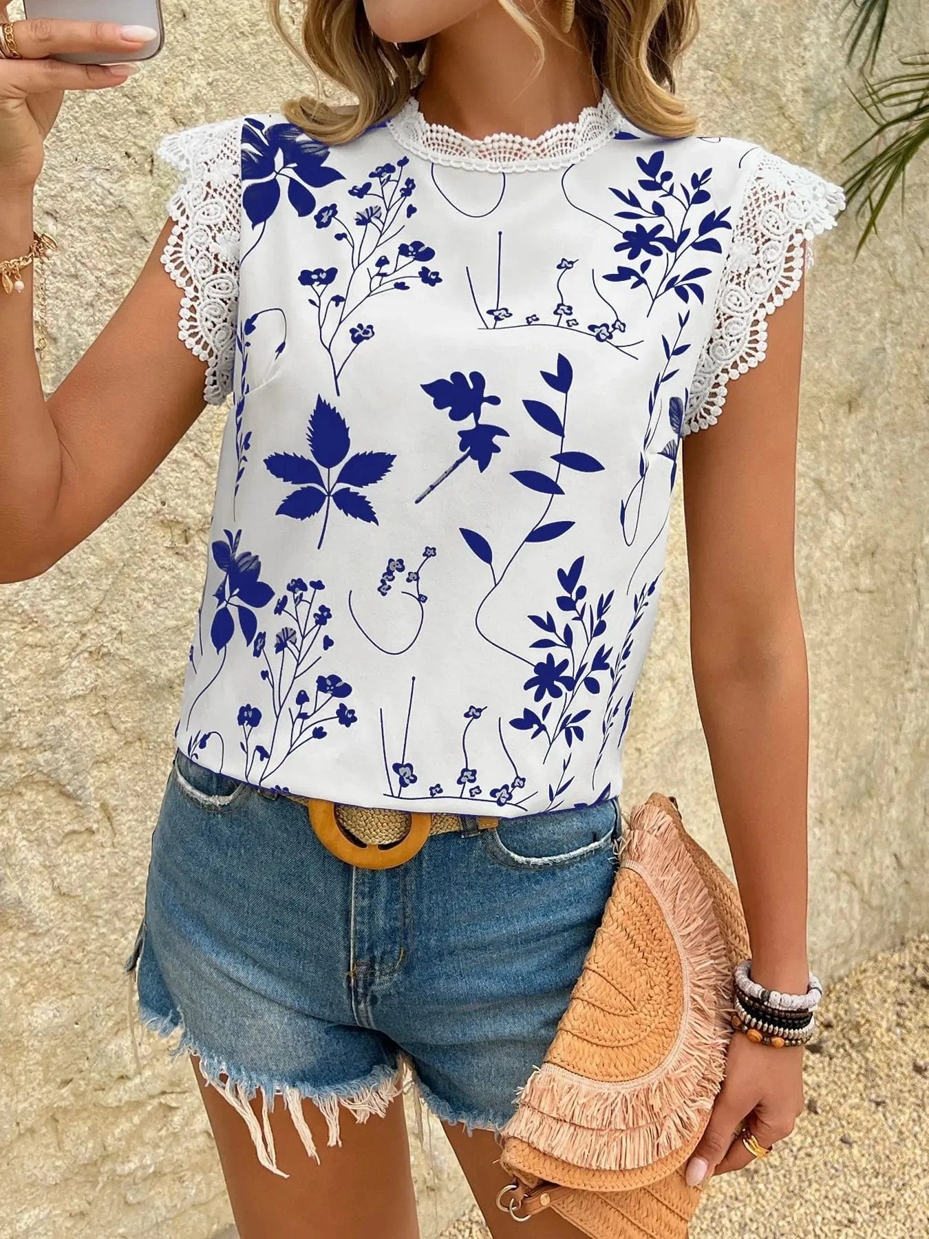 Women Summer New Lace Splicing Sleeveless Shirt Top Sexy Fashion Cami Tank Tops