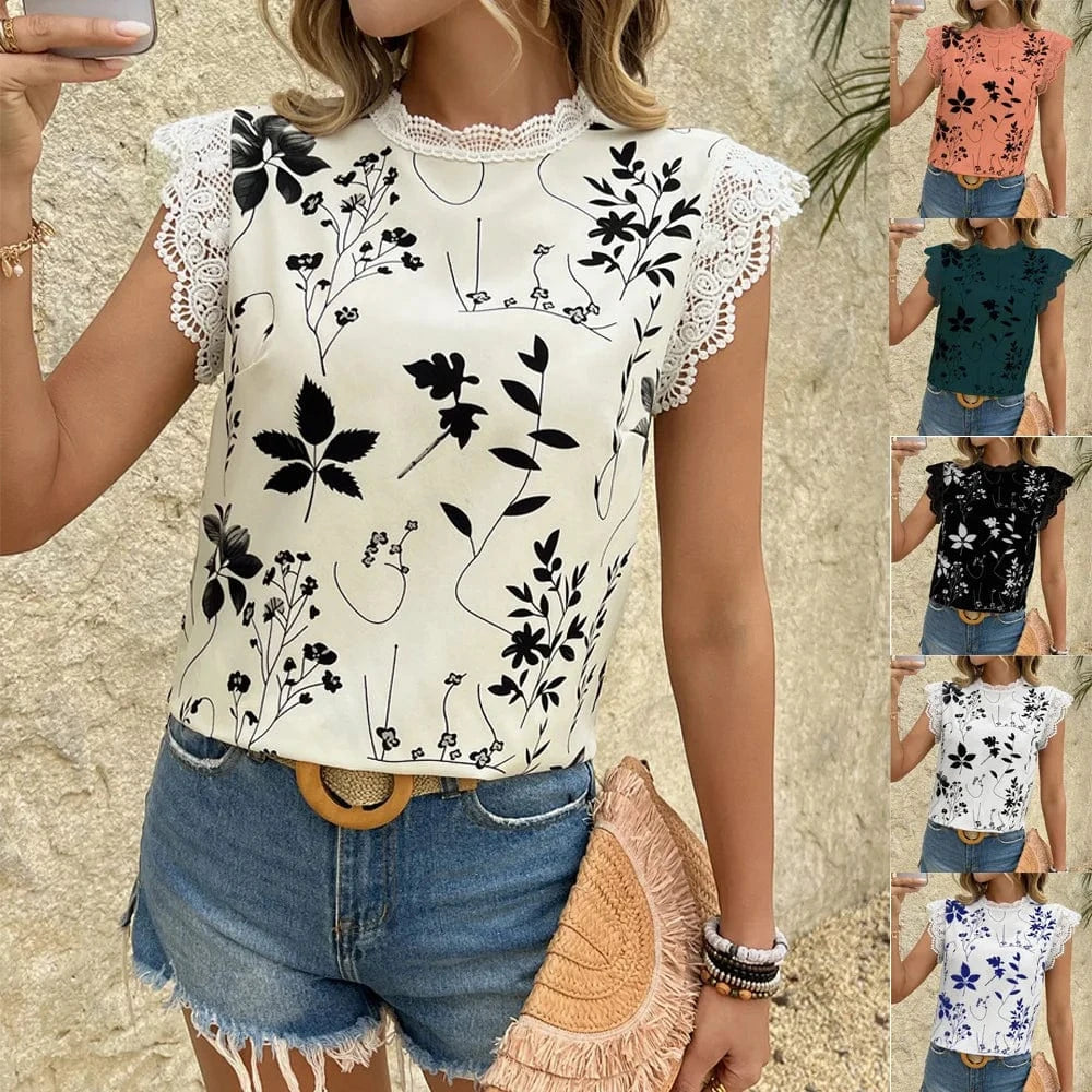 Women Summer New Lace Splicing Sleeveless Shirt Top Sexy Fashion Cami Tank Tops