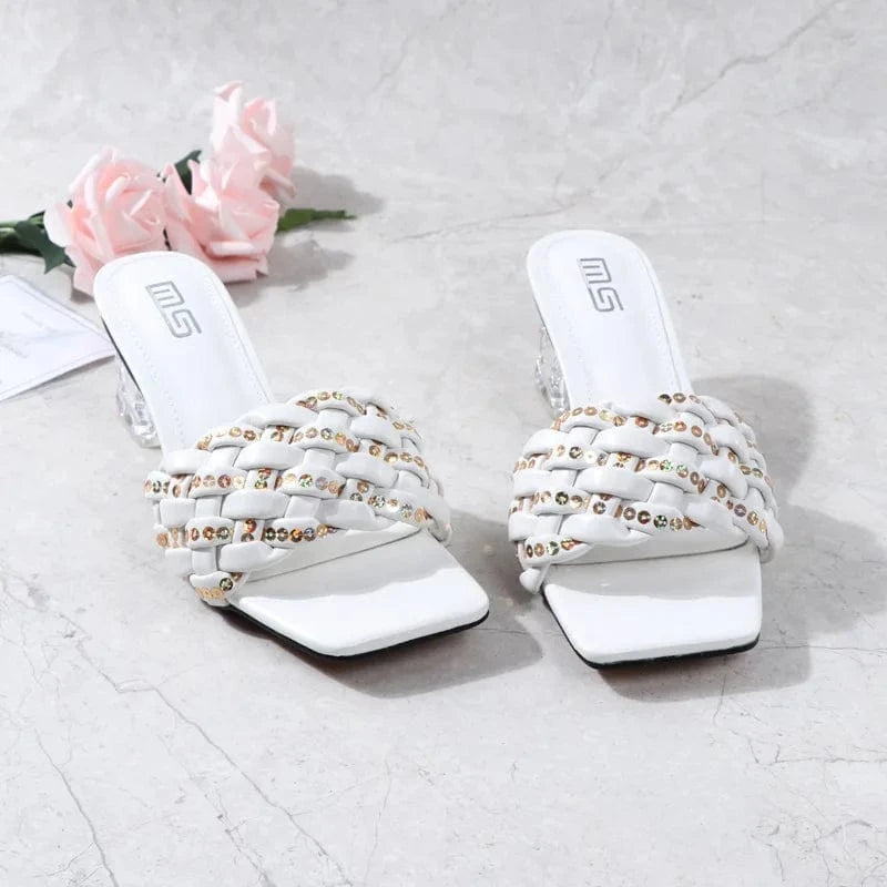 Women Summer Peep Toe Square Block Heels Sandals Transparent Heels Slippers