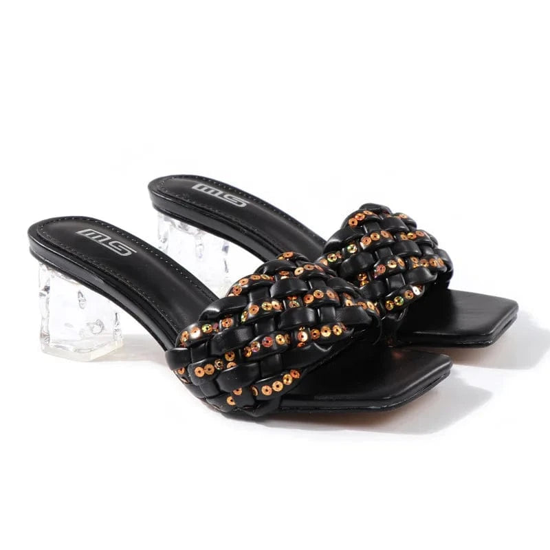 Women Summer Peep Toe Square Block Heels Sandals Transparent Heels Slippers