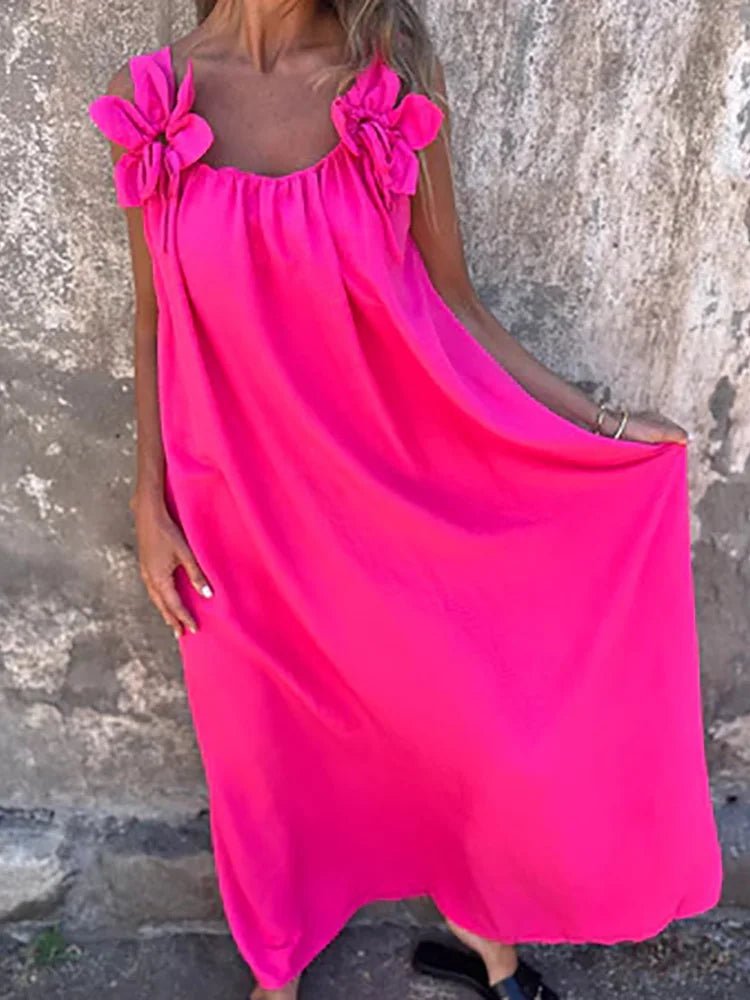 Women Summer Sleeveless Patchwork Party Dress, Solid O Neck Simple Fashion Maxi Dress, 2025 Loose Elegant Ladies Dress Vestidos - SN Wigs & More