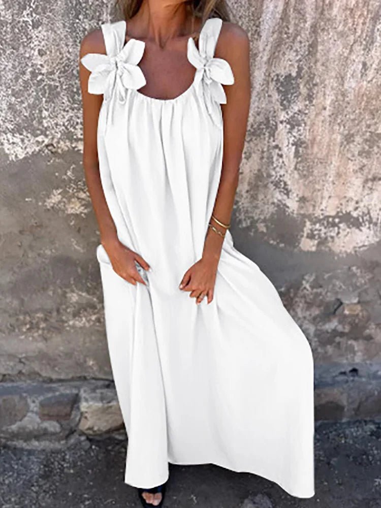 Women Summer Sleeveless Patchwork Party Dress, Solid O Neck Simple Fashion Maxi Dress, 2025 Loose Elegant Ladies Dress Vestidos - SN Wigs & More