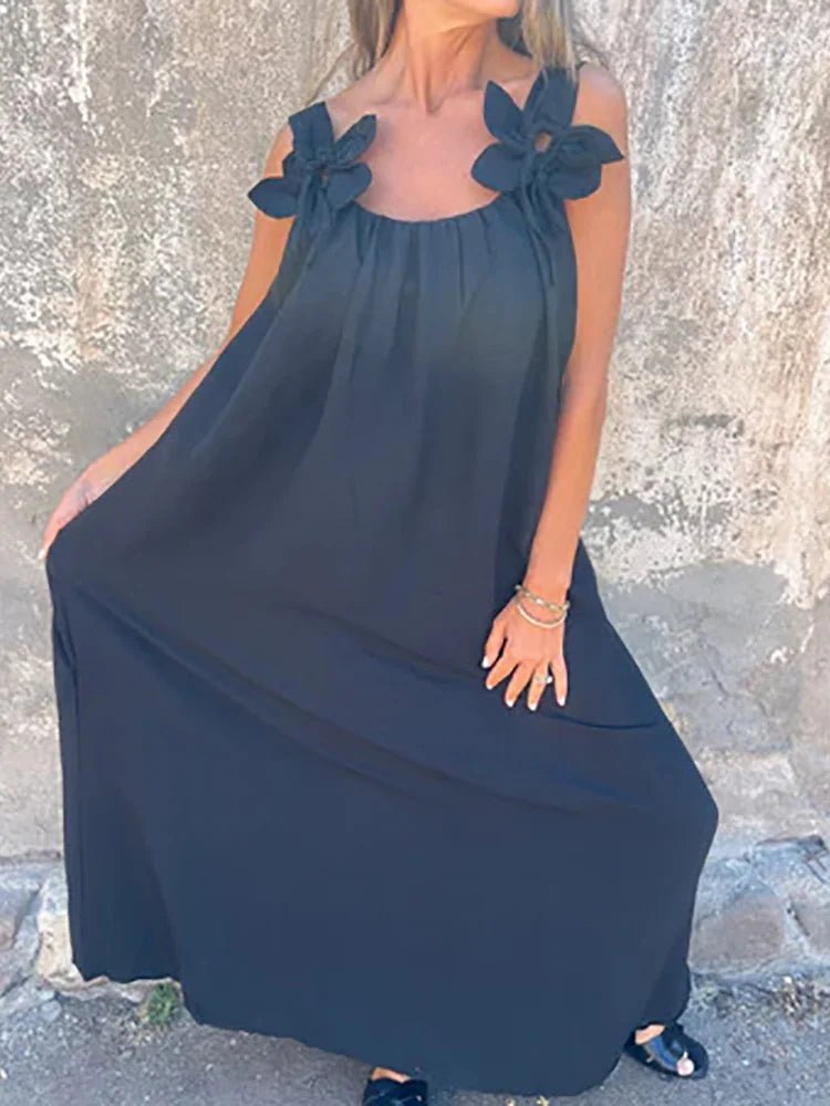 Women Summer Sleeveless Patchwork Party Dress, Solid O Neck Simple Fashion Maxi Dress, 2025 Loose Elegant Ladies Dress Vestidos - SN Wigs & More