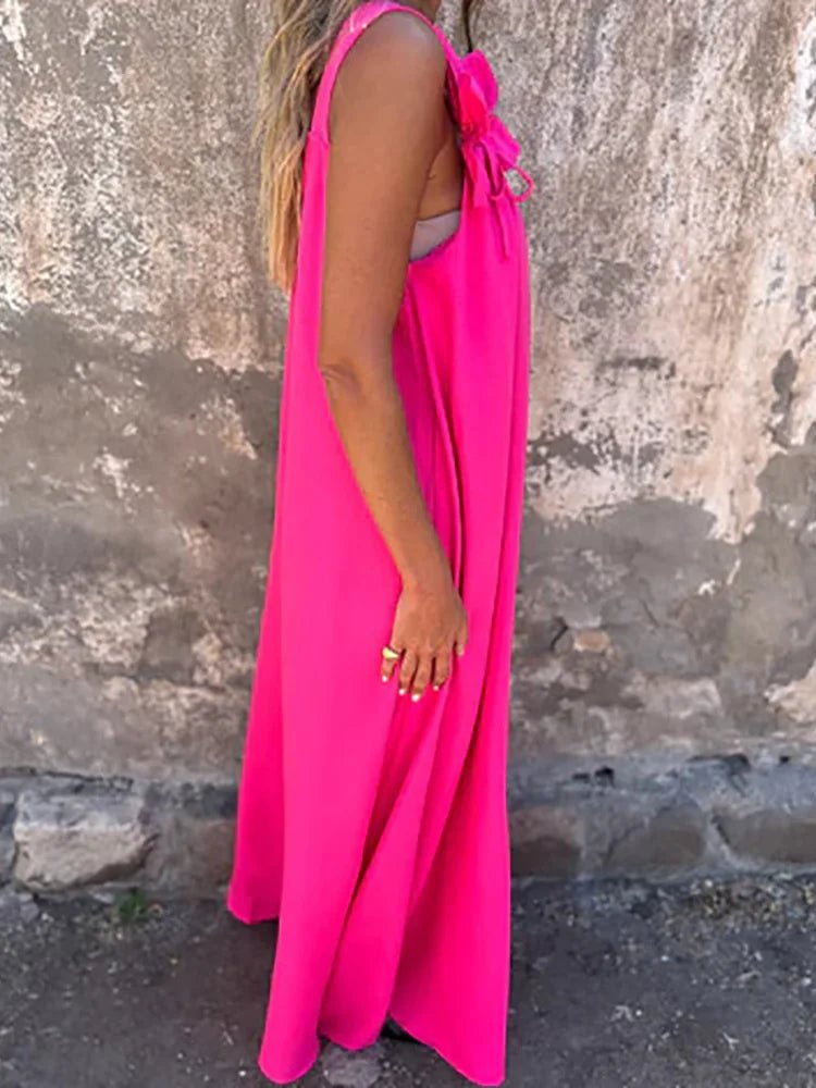 Women Summer Sleeveless Patchwork Party Dress, Solid O Neck Simple Fashion Maxi Dress, 2025 Loose Elegant Ladies Dress Vestidos - SN Wigs & More