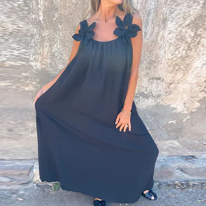 Women Summer Sleeveless Patchwork Party Dress, Solid O Neck Simple Fashion Maxi Dress, 2025 Loose Elegant Ladies Dress Vestidos - SN Wigs & More