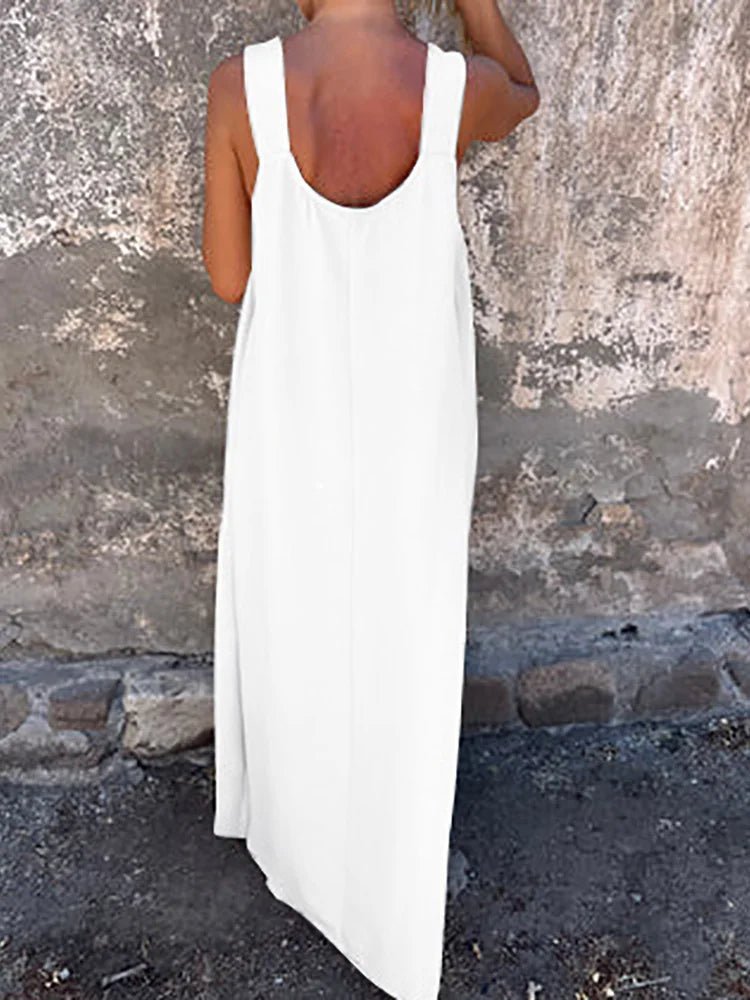 Women Summer Sleeveless Patchwork Party Dress, Solid O Neck Simple Fashion Maxi Dress, 2025 Loose Elegant Ladies Dress Vestidos - SN Wigs & More