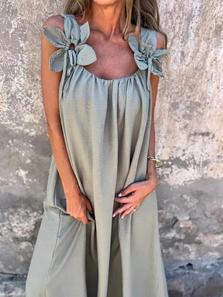 Women Summer Sleeveless Patchwork Party Dress, Solid O Neck Simple Fashion Maxi Dress, 2025 Loose Elegant Ladies Dress Vestidos - SN Wigs & More