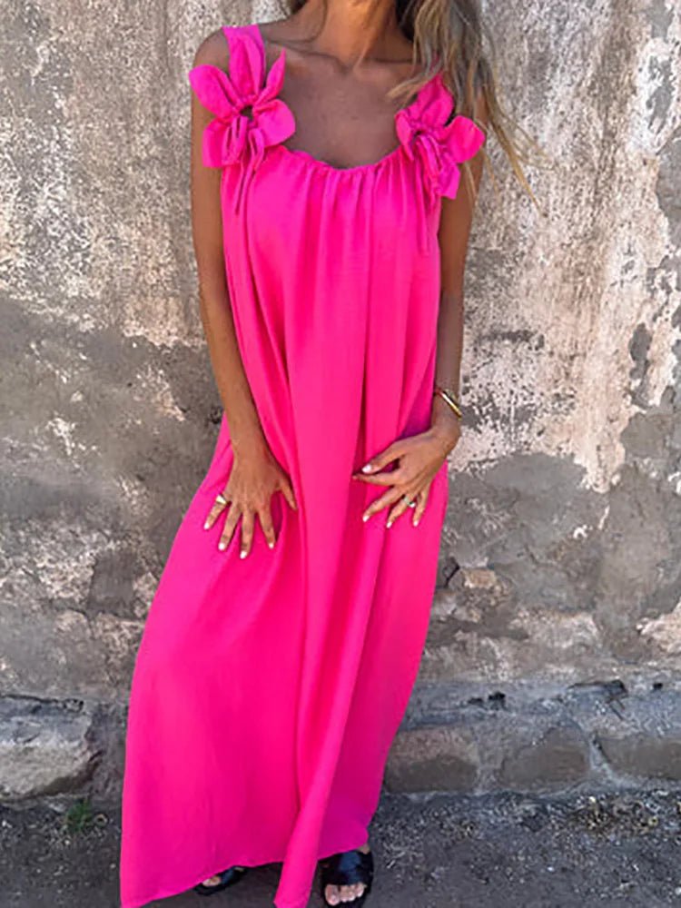 Women Summer Sleeveless Patchwork Party Dress, Solid O Neck Simple Fashion Maxi Dress, 2025 Loose Elegant Ladies Dress Vestidos - SN Wigs & More