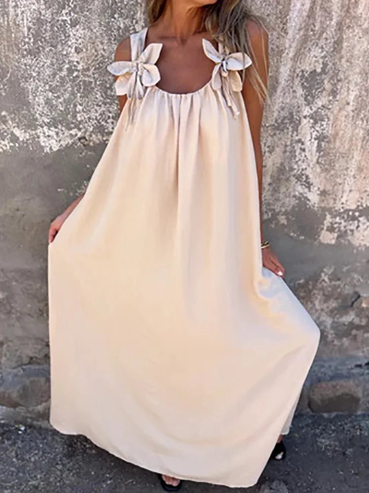 Women Summer Sleeveless Patchwork Party Dress, Solid O Neck Simple Fashion Maxi Dress, 2025 Loose Elegant Ladies Dress Vestidos - SN Wigs & More