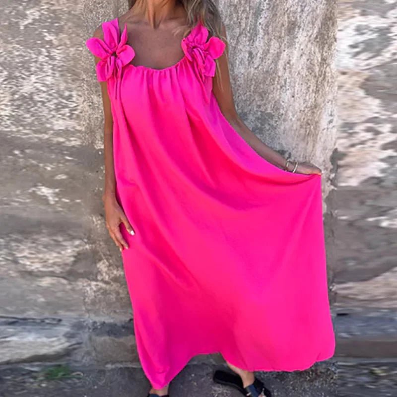 Women Summer Sleeveless Patchwork Party Dress, Solid O Neck Simple Fashion Maxi Dress, 2025 Loose Elegant Ladies Dress Vestidos - SN Wigs & More