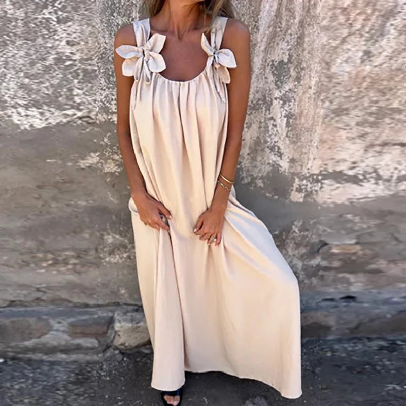 Women Summer Sleeveless Patchwork Party Dress, Solid O Neck Simple Fashion Maxi Dress, 2025 Loose Elegant Ladies Dress Vestidos - SN Wigs & More