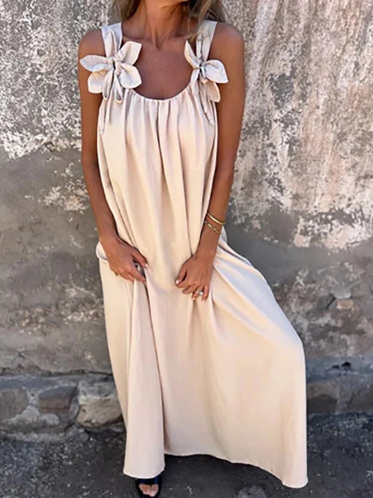 Women Summer Sleeveless Patchwork Party Dress, Solid O Neck Simple Fashion Maxi Dress, 2025 Loose Elegant Ladies Dress Vestidos - SN Wigs & More