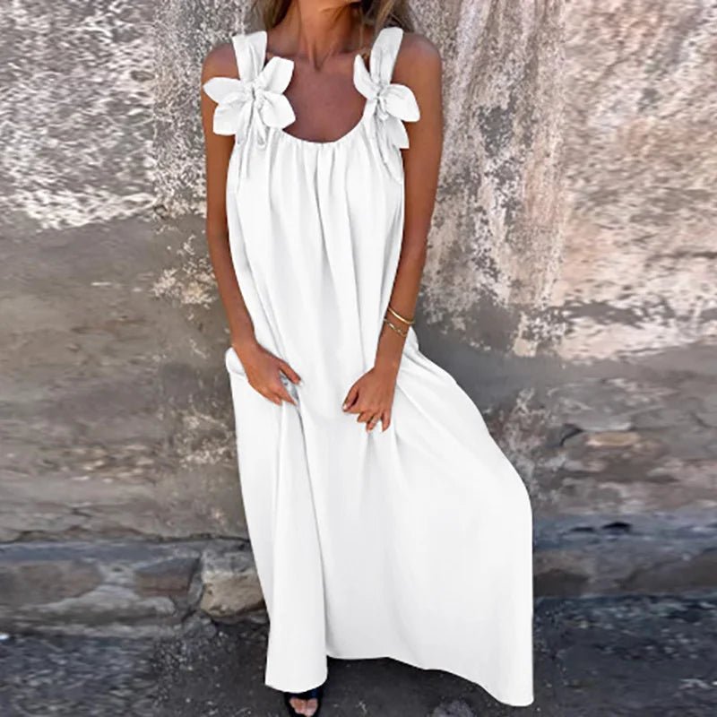 Women Summer Sleeveless Patchwork Party Dress, Solid O Neck Simple Fashion Maxi Dress, 2025 Loose Elegant Ladies Dress Vestidos - SN Wigs & More