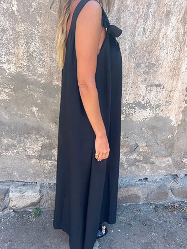 Women Summer Sleeveless Patchwork Party Dress, Solid O Neck Simple Fashion Maxi Dress, 2025 Loose Elegant Ladies Dress Vestidos - SN Wigs & More