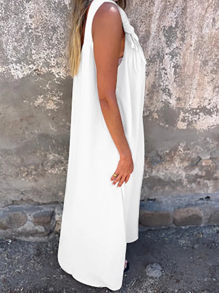 Women Summer Sleeveless Patchwork Party Dress, Solid O Neck Simple Fashion Maxi Dress, 2025 Loose Elegant Ladies Dress Vestidos - SN Wigs & More