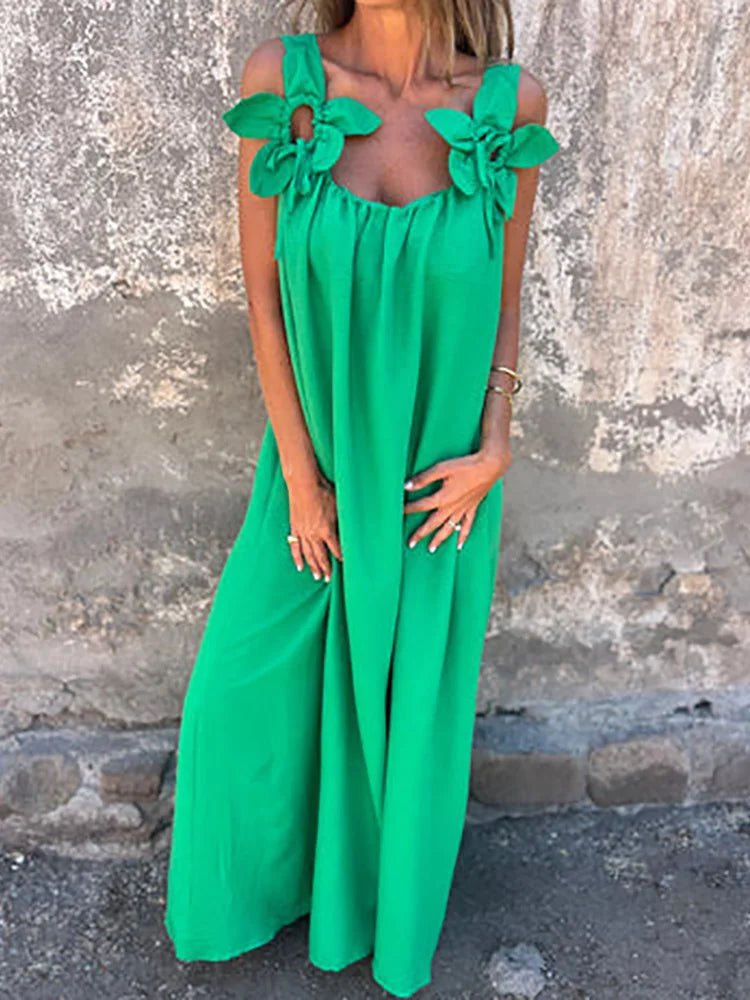 Women Summer Sleeveless Patchwork Party Dress, Solid O Neck Simple Fashion Maxi Dress, 2025 Loose Elegant Ladies Dress Vestidos - SN Wigs & More