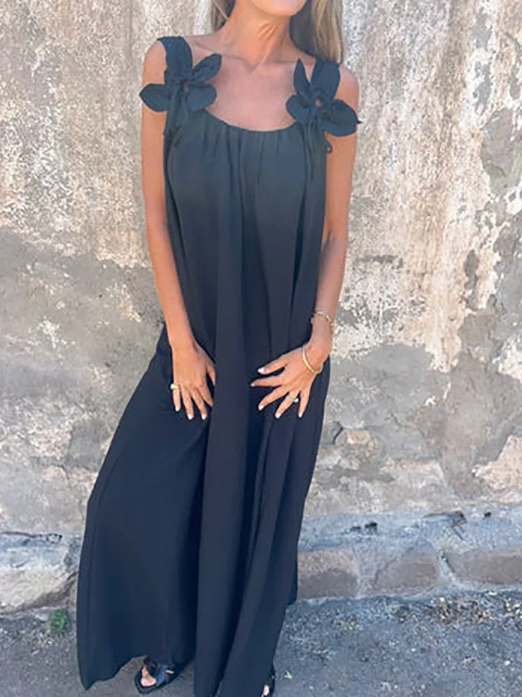 Women Summer Sleeveless Patchwork Party Dress, Solid O Neck Simple Fashion Maxi Dress, 2025 Loose Elegant Ladies Dress Vestidos - SN Wigs & More