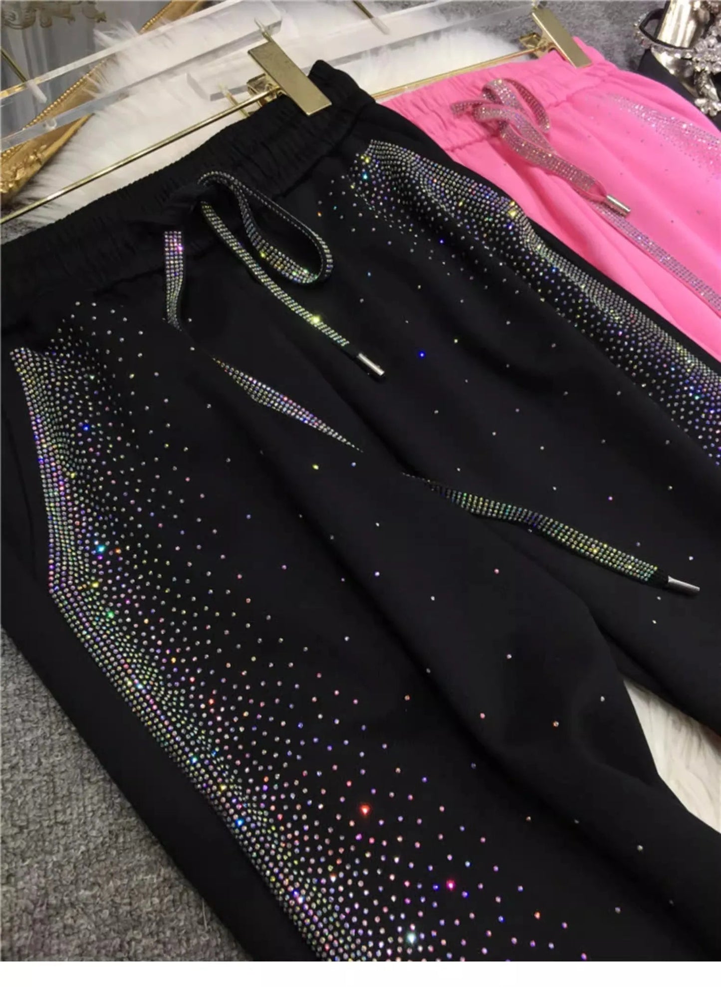 Women Sweatpants With Rhinestone Diamonds Casual Style - SN Wigs & More