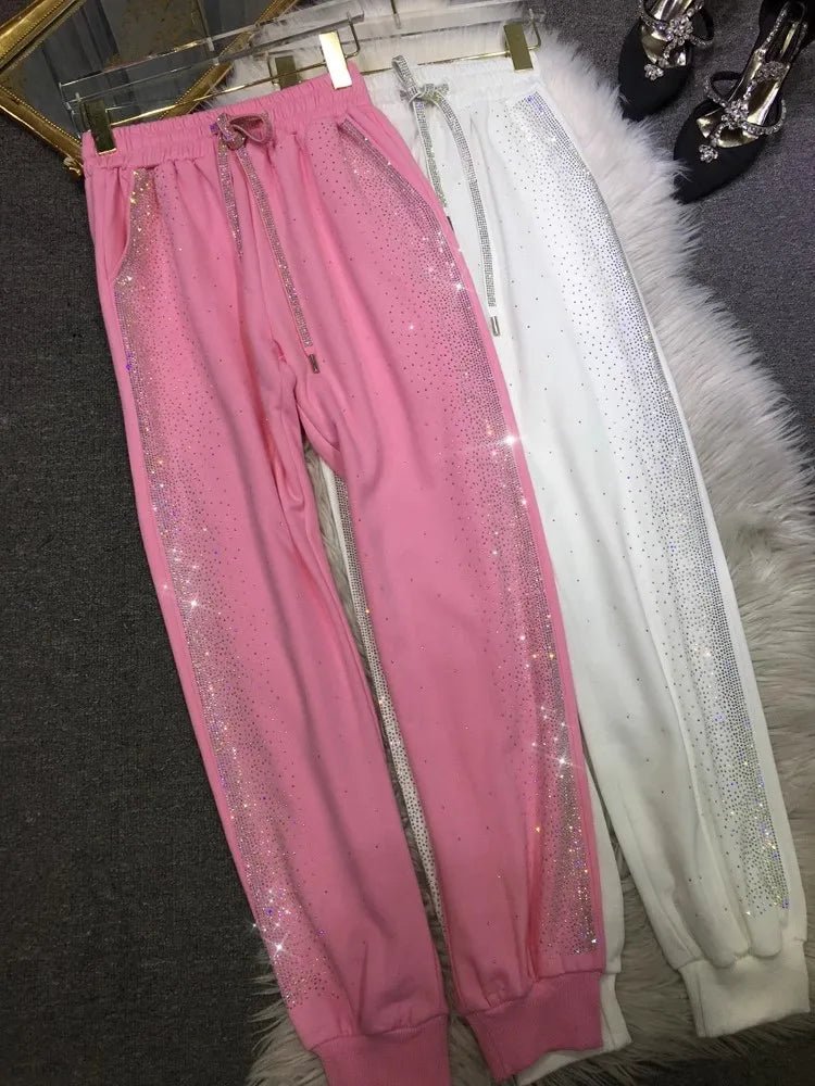 Women Sweatpants With Rhinestone Diamonds Casual Style - SN Wigs & More