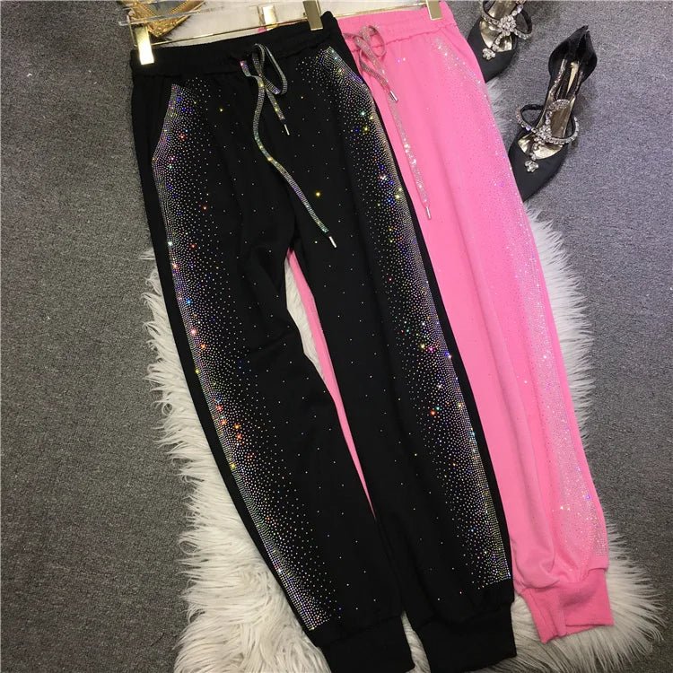 Women Sweatpants With Rhinestone Diamonds Casual Style - SN Wigs & More