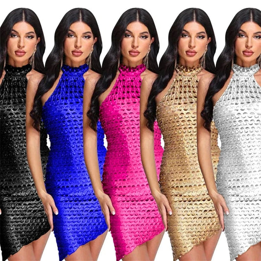 women transparent cute sexy club wear black sleeveless halter neck bodycon mini dress night club summer clothing for women