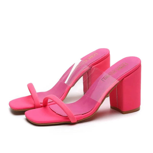 Women Transparent Heel Glass High Heel Shoes Large Size Block High Heel Sandals
