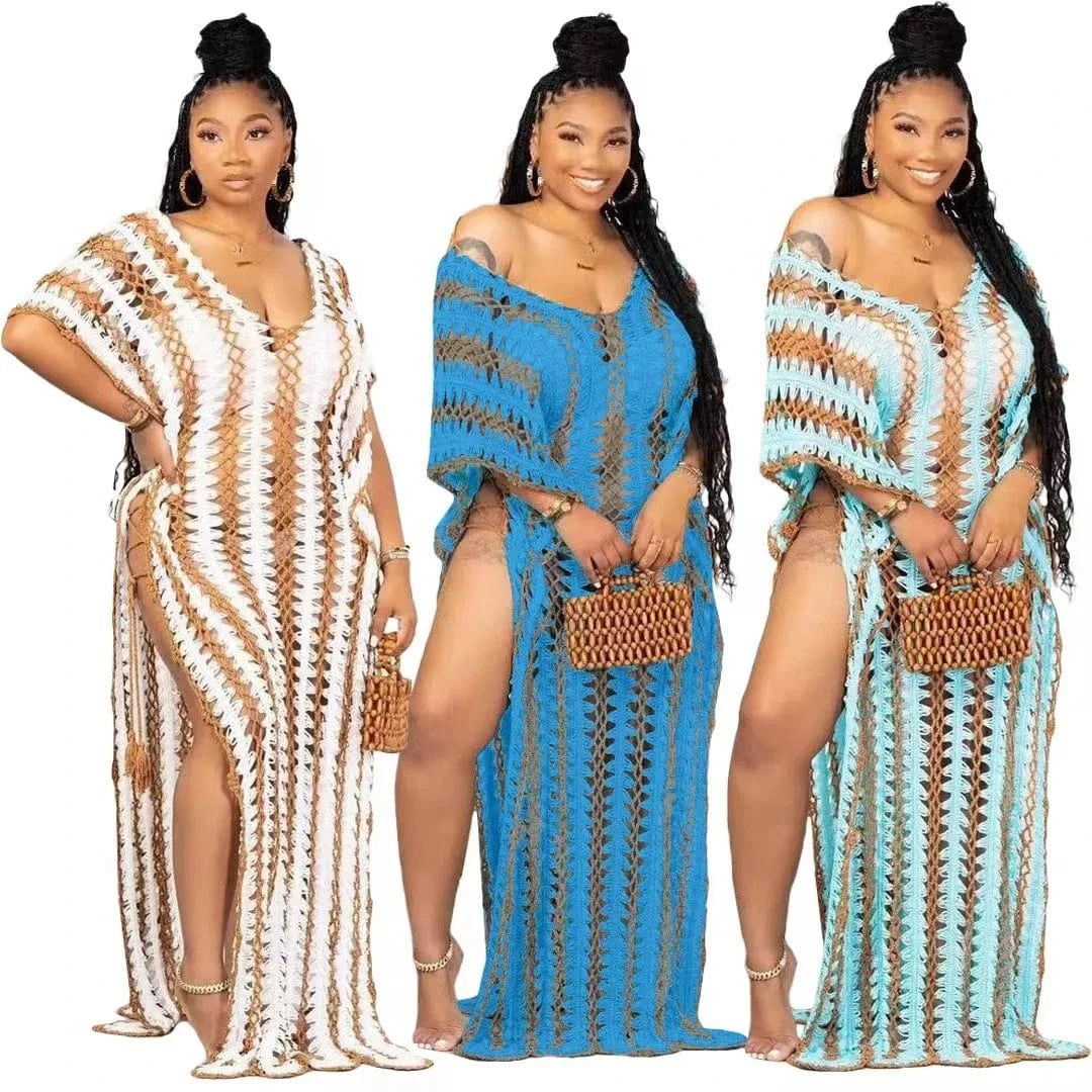 Women trendy beach cover up split maxi dresses summer beach 2024