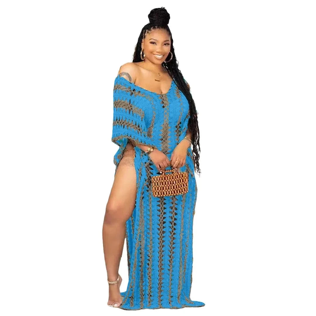 Women trendy beach cover up split maxi dresses summer beach 2024