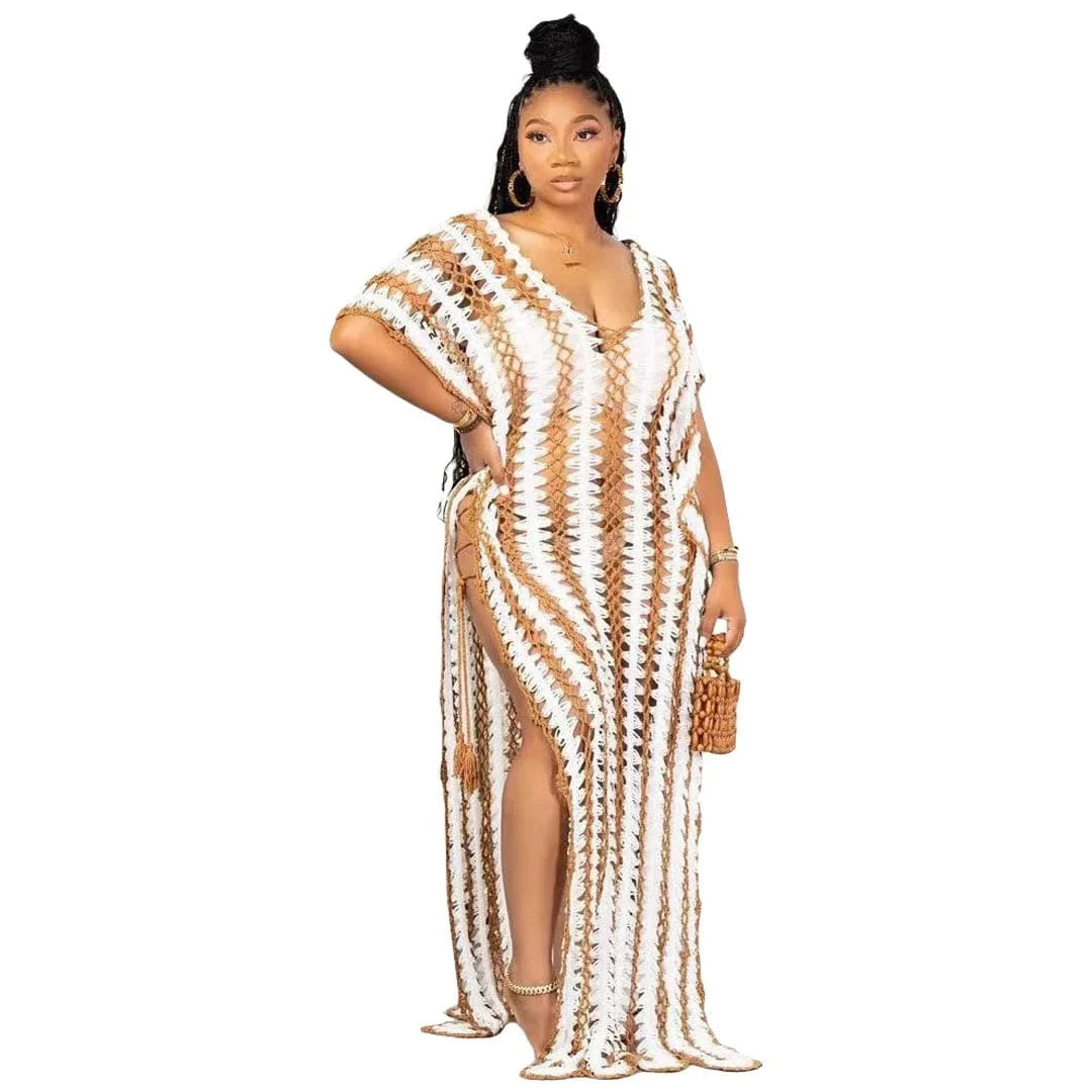 Women trendy beach cover up split maxi dresses summer beach 2024