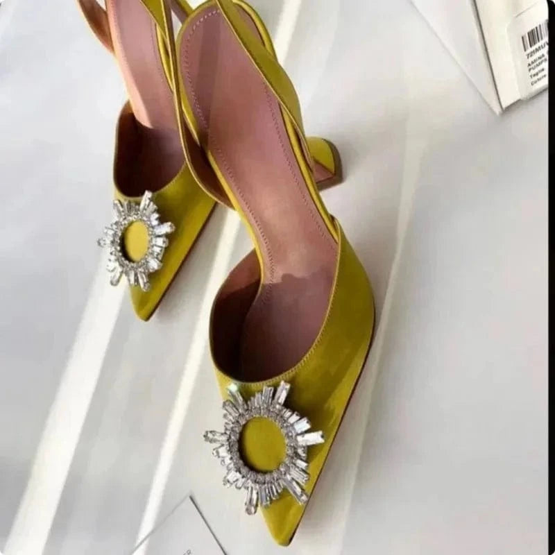 Women US10/EU42 / Gold Zapatos De Mujer Elegante Dropshipping Luxury Rhinestone Diamond Kitten Slingback Sandals Shoes Women Heel for Ladies