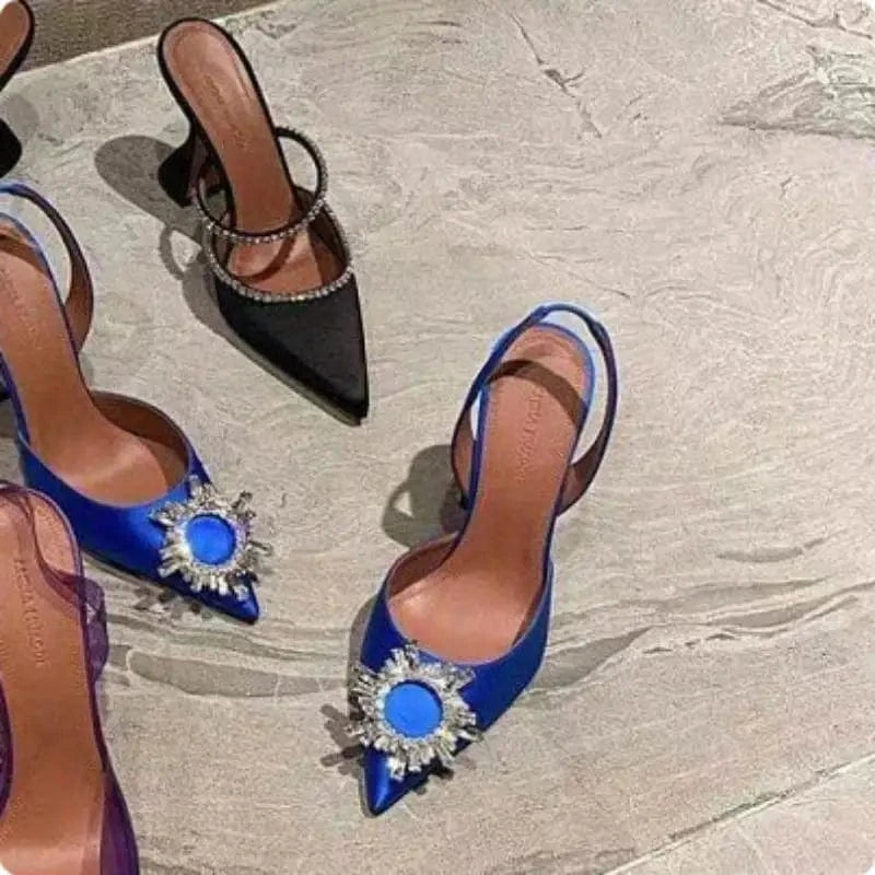 Women US11/EU43 / Navy Blue Zapatos De Mujer Elegante Dropshipping Luxury Rhinestone Diamond Kitten Slingback Sandals Shoes Women Heel for Ladies