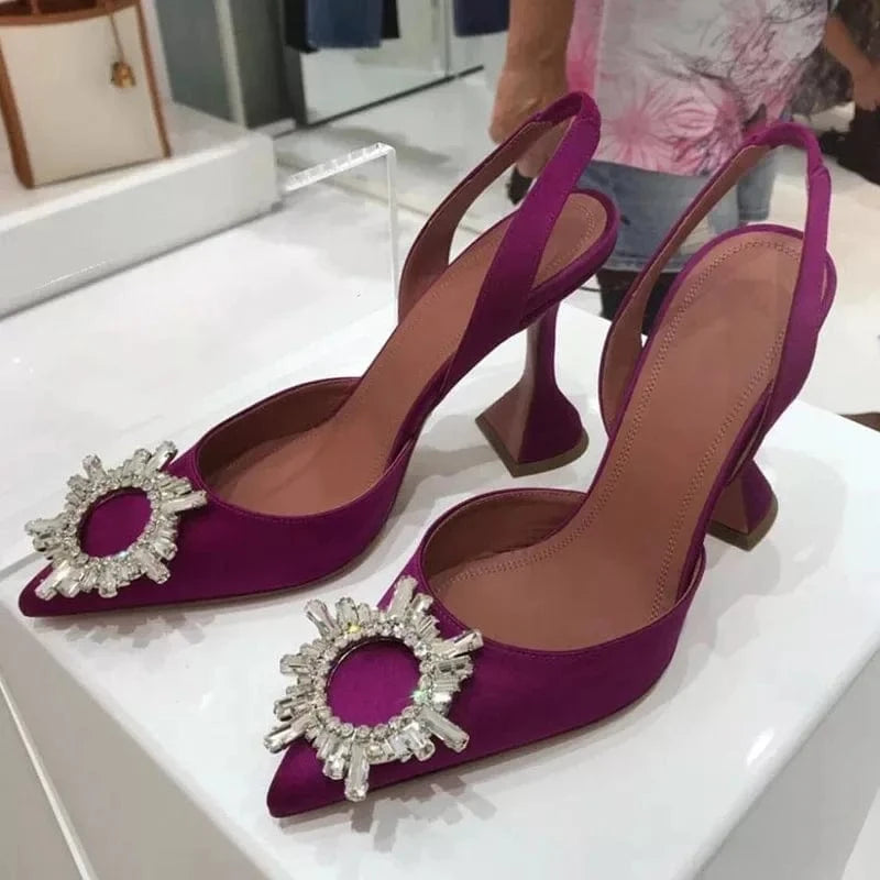 Women US11/EU43 / Purple Zapatos De Mujer Elegante Dropshipping Luxury Rhinestone Diamond Kitten Slingback Sandals Shoes Women Heel for Ladies