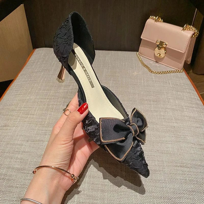 Women US11/Eur43 / Black 6CM Factory Wholesale 32-43 Pumps Latest Design Bowknot Elegant Women Lady Low Heels Shoes