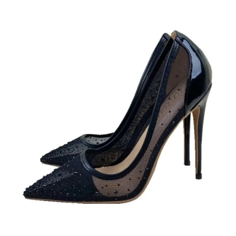 Women US14/EU46 / Black(12CM) Pretty Mesh Chaussures-Femm Talon Fashion. Trending Job Shoes Studded  Sexy Stiletto Women's High Heels