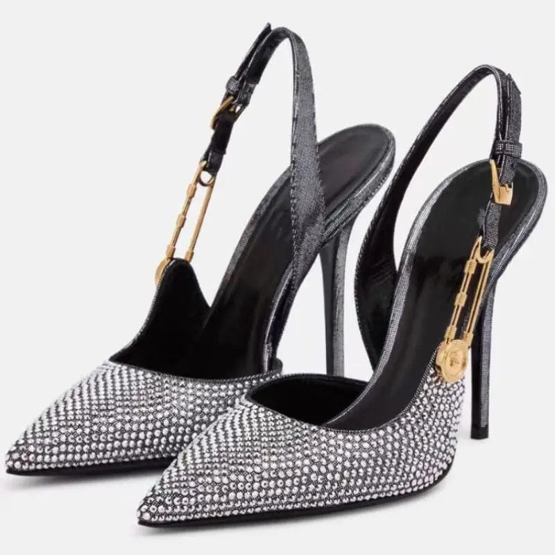 Women US4.5/EU35 / Diamond Silver Sandale Pour Femme Summer Fashion Shoes Open Toe  Rhinestone Block Heels for Ladies