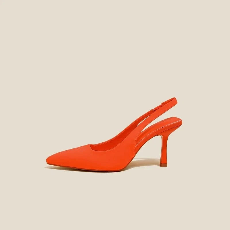 Women US4.5/EU35 / Orange Plus Size 35~43 Designer Sandals Brand High Heels Pointed Toe Stiletto Banquet Wedding Summer Ladies Shoes Women Pumps